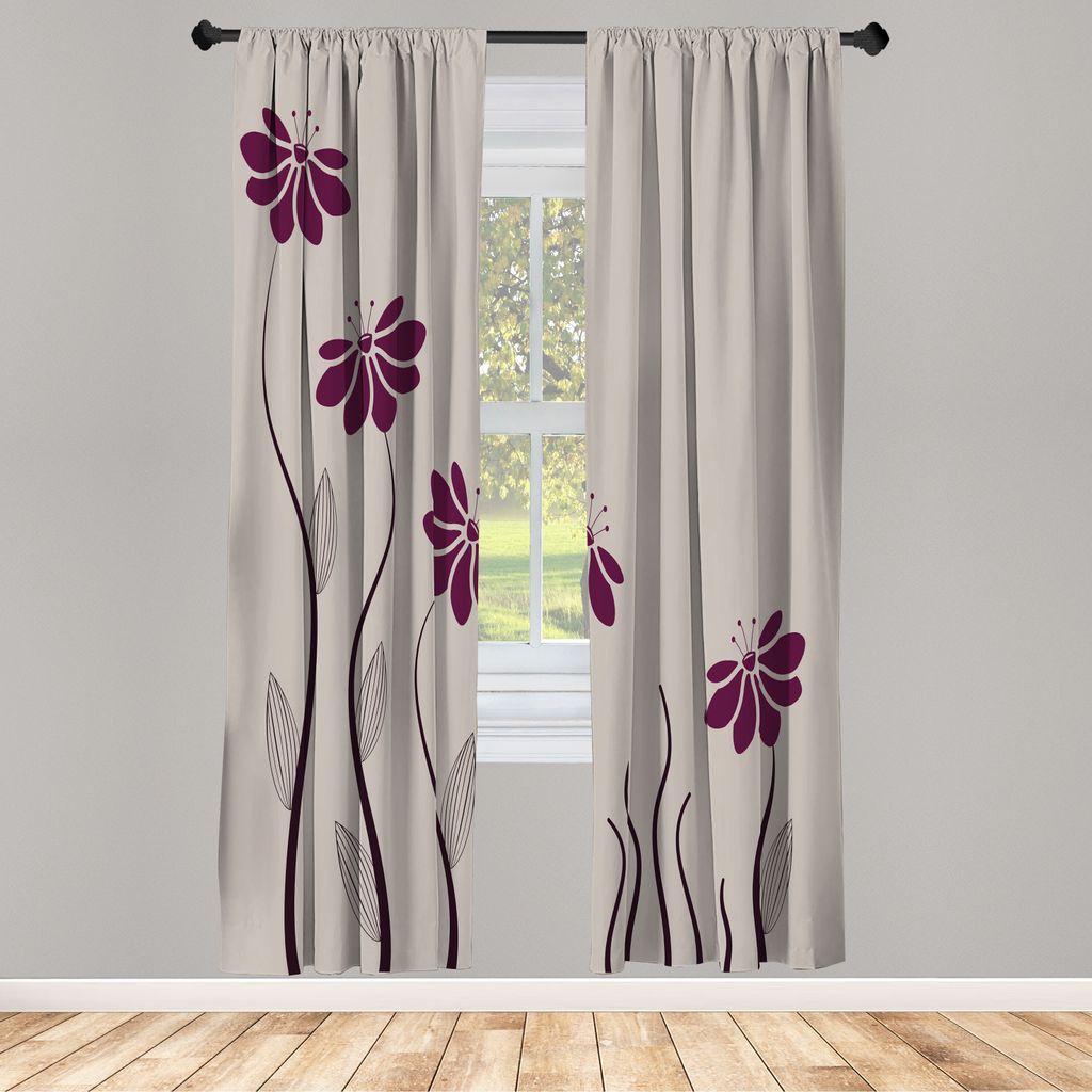 ABAKUHAUS Blume Vorhänge 2 Panel Set für Wohnzimmer Schlafzimmer Nachbildung, Blumenblütenblätter Mit Gestreiften Blättern Und Linien Modern S...