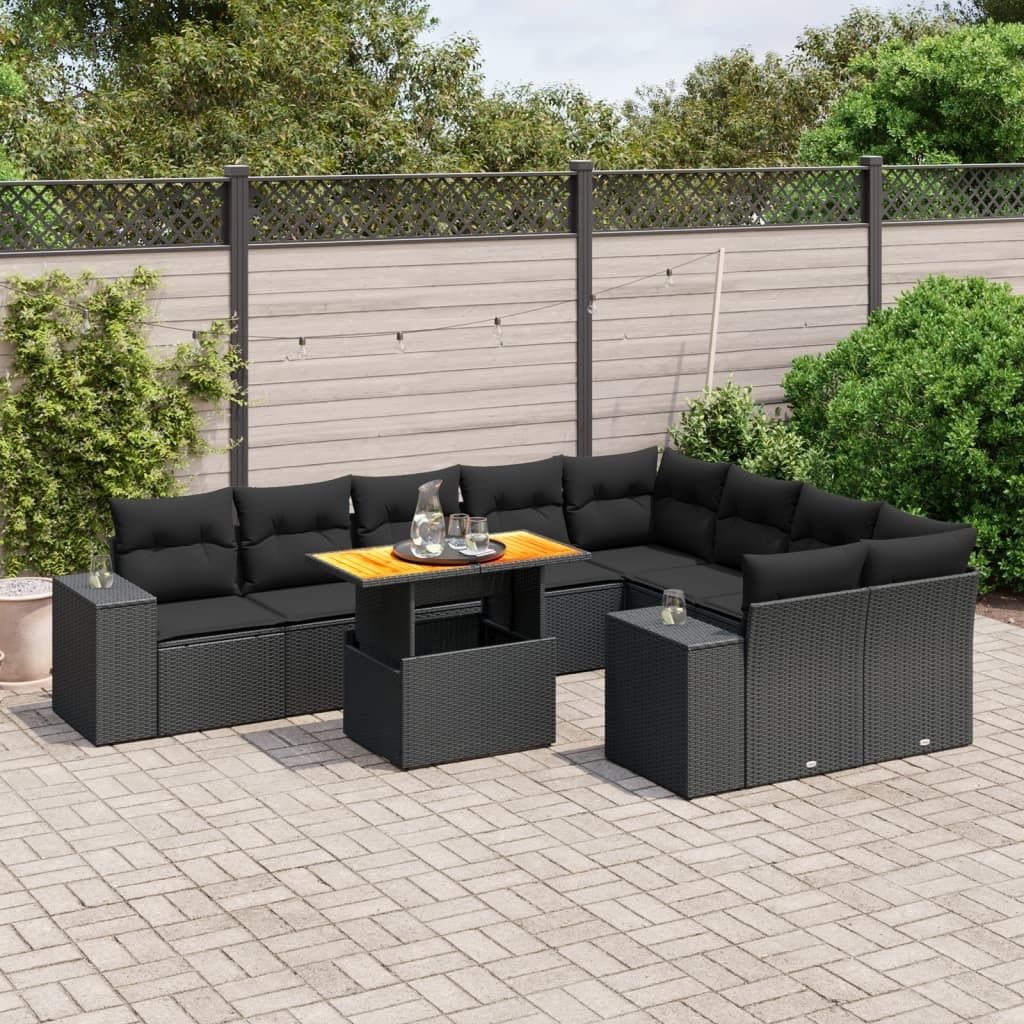 Maison Exclusive - 10-tlg. Garten-Sofagarnitur mit Kissen Schwarz Poly Rattan