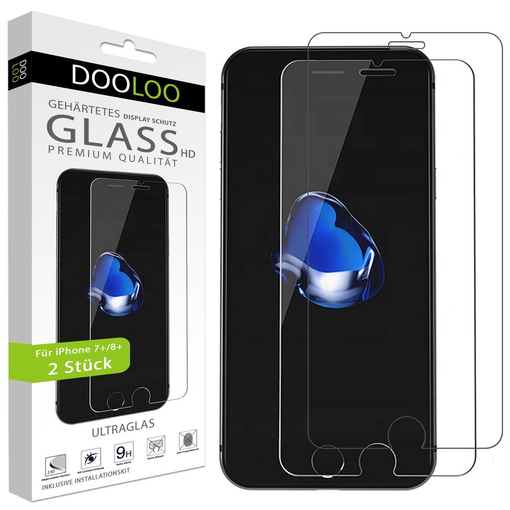 2x iPhone 7 / iPhone 8 Plus Panzerglas Panzerfolie Displayschutz Schutzglas Echt Glas Schutzfolie Display Folie 9H
