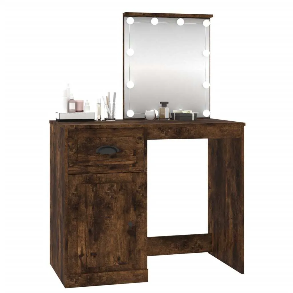 Tavolino con LED in rovere fumé 90x50x132,5 cm Materiale a base di legno