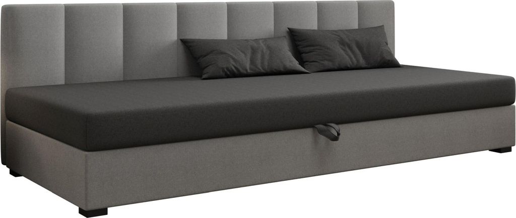 AURA SOFA Boxspringbett ZIKA BIZ 90x195 Komplett-Set mit Bonell Matratze, Polsterbett mit Bettkästen - Grau/Dunkelgrau, SAWANA 21/05