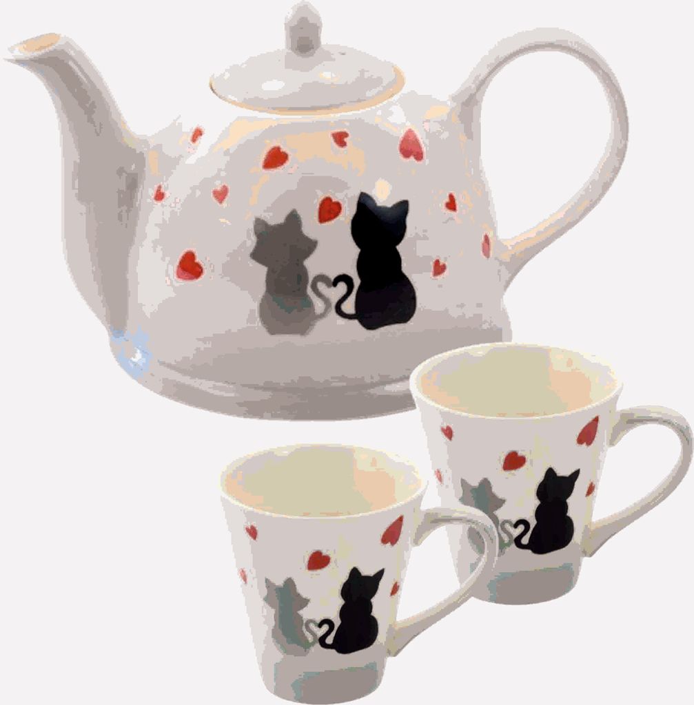 teemando Set Kanne "Colette" Keramik 1,5 l + 2 X Becher "Colette" Keramik 0,25 l