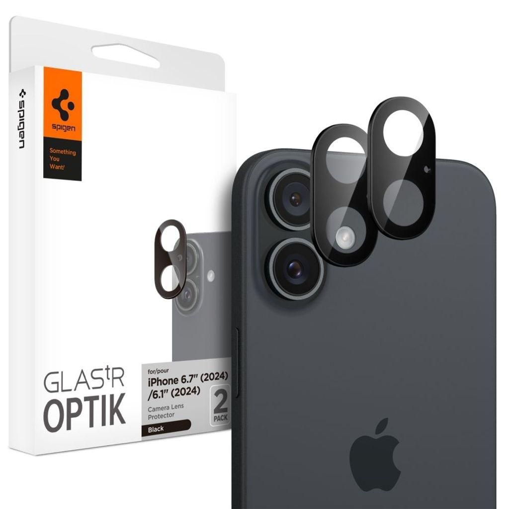 Spigen Optik Glas.tR 2er-Pack Displayschutzfolie für iPhone 16/16 Plus – Schwarz