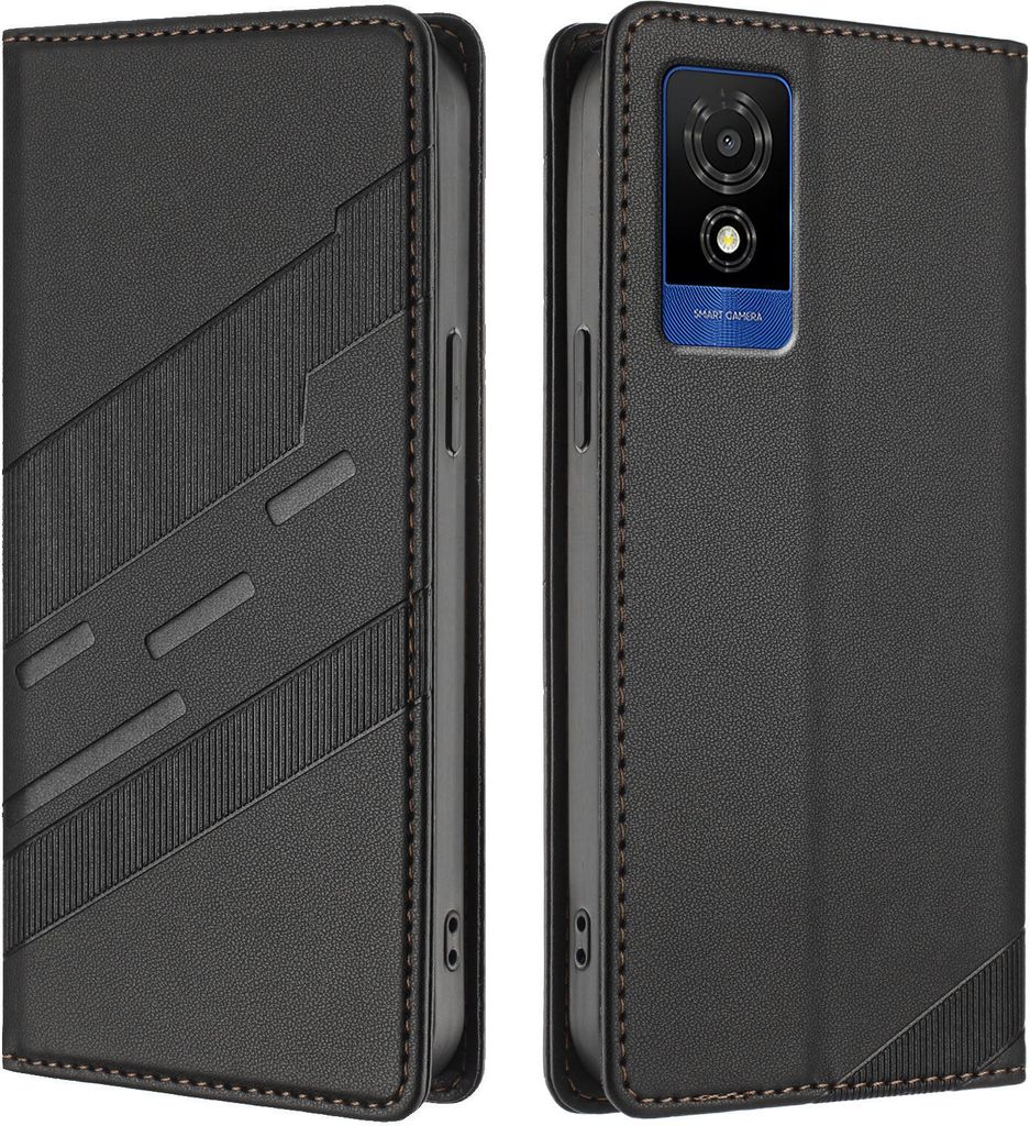 Hülle für TCL 501/T433D, Kunstleder Brieftaschen Handyhülle mit Kartenfach und Standfunktion Schwarz
