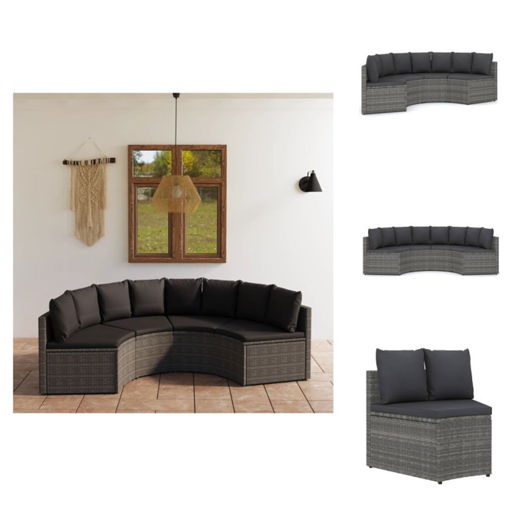 vidaXL 4-tlg. Garten-Sofagarnitur mit Auflagen Poly Rattan Grau - Gartenmöbel-Sets
