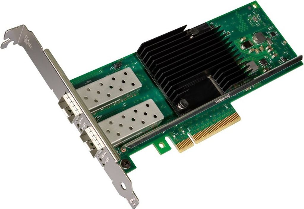 Intel X710-DA2, Eingebaut, Kabelgebunden, PCI Express, Faser, 40000 Mbit/s, Grün, Silber