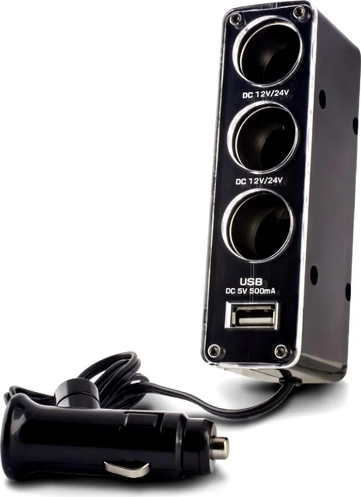 sdoppiatore 3 in 1 con cavo USB nero 0,5A per l'accendisigari