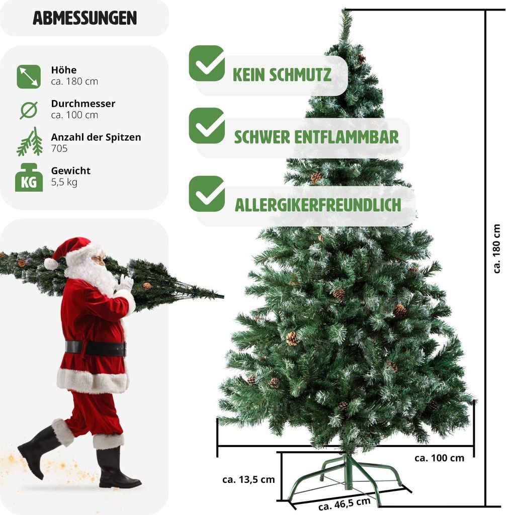 Weihnachtsbaum künstlich mit Zapfen und Metallständer 180cm Produktbild 5