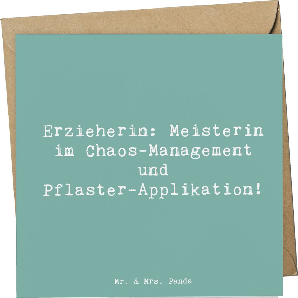 Mr. & Mrs. Panda Deluxe Karte Spruch Erzieherin Chaos-Management - Meeresbrise - Geschenk, Alltag einer, Glückwunschkarte, Kindergarten, Klappkart...