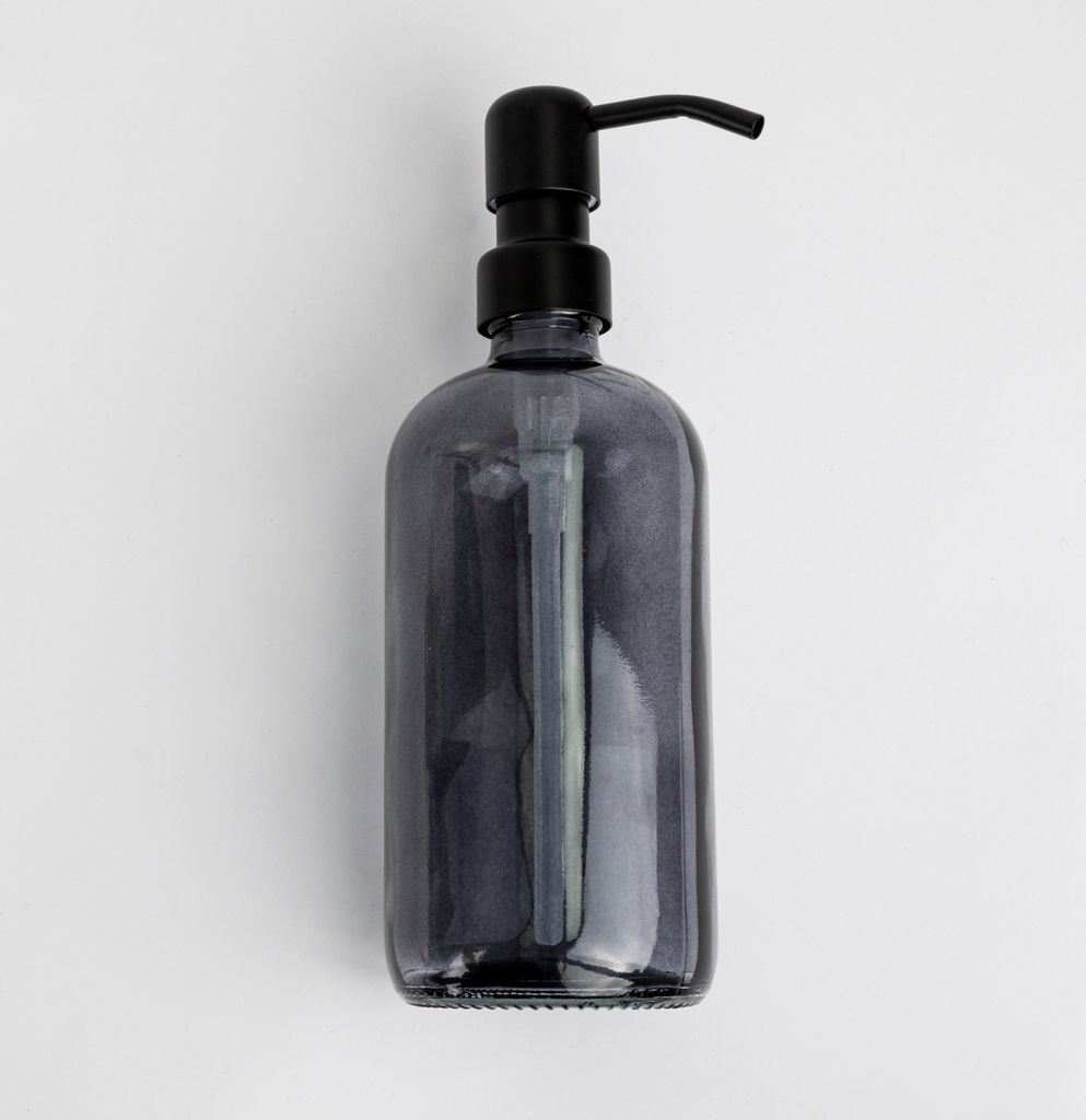 Natural Goods Berlin KLEAN Seifenspender mit Etiketten, hochwertiger & nachfüllbarer Seifenspender für Küche & Bad, transparent Schwarz, Edelsta...