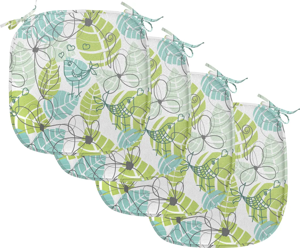 Set 4 Cuscini Sedia 40x40 Impermeabili Abakuhaus Uccelli Doodle Grigio