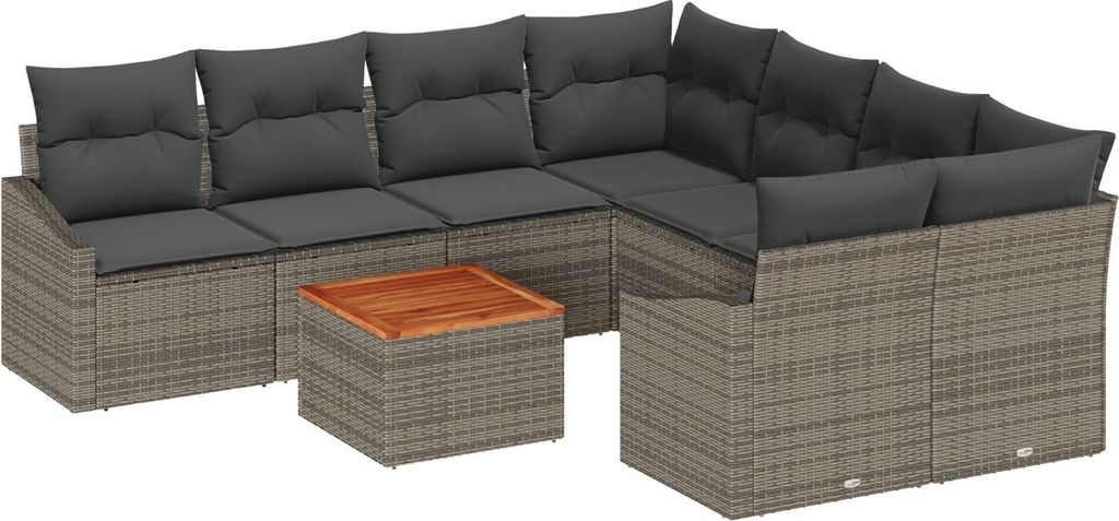 Möbel 9-teiliges Garten Sofa Set mit Kissen Grau Poly Rattan Akazie - Gartensofas 3347811