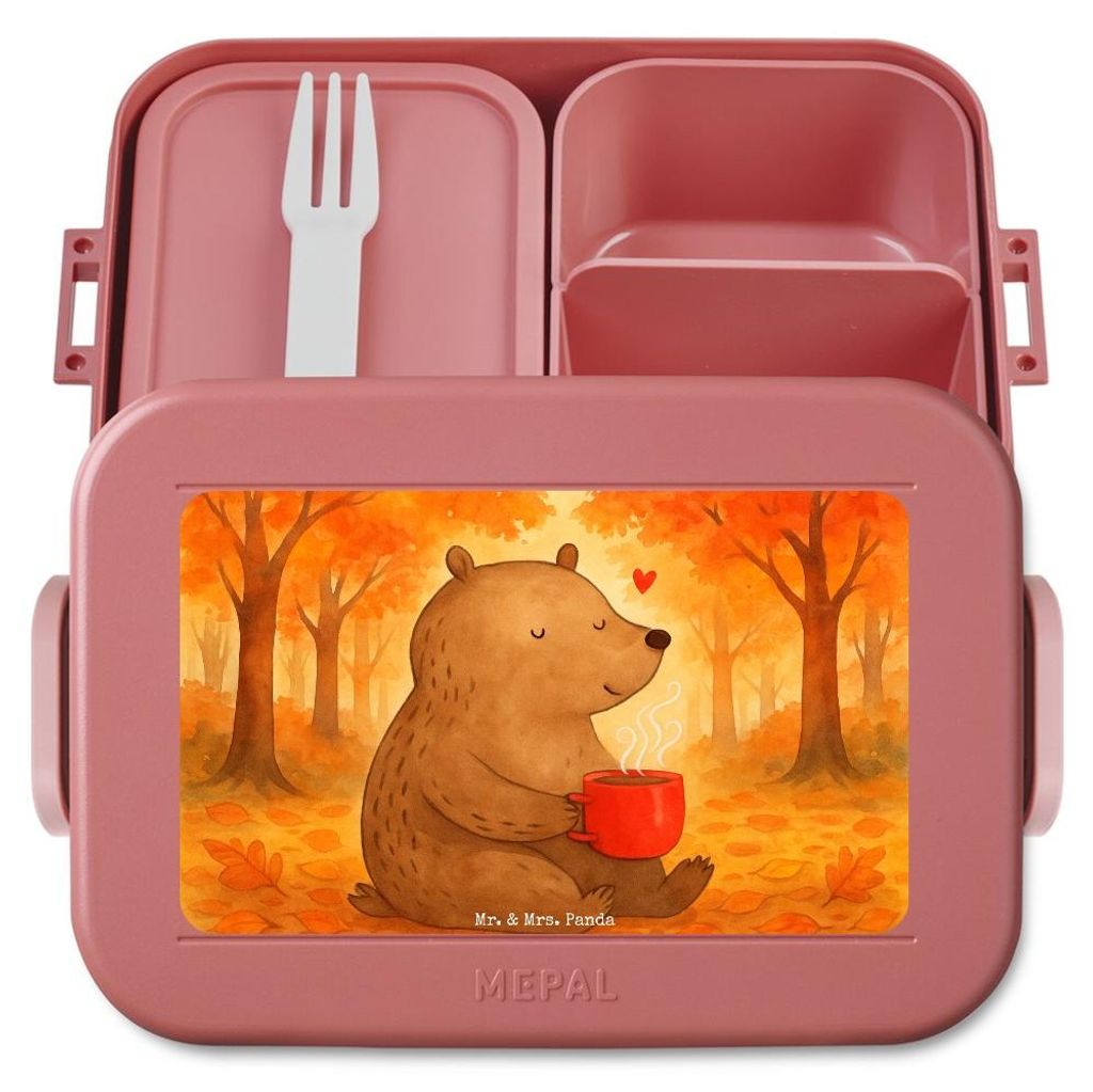 Mr. & Mrs. Panda Bento Box Bär Morgenkaffee Design - Rot Pastell - Geschenk, für Frauen, Essensbox, Bentobox, Snackbox, Essensbehälter, Valentin...