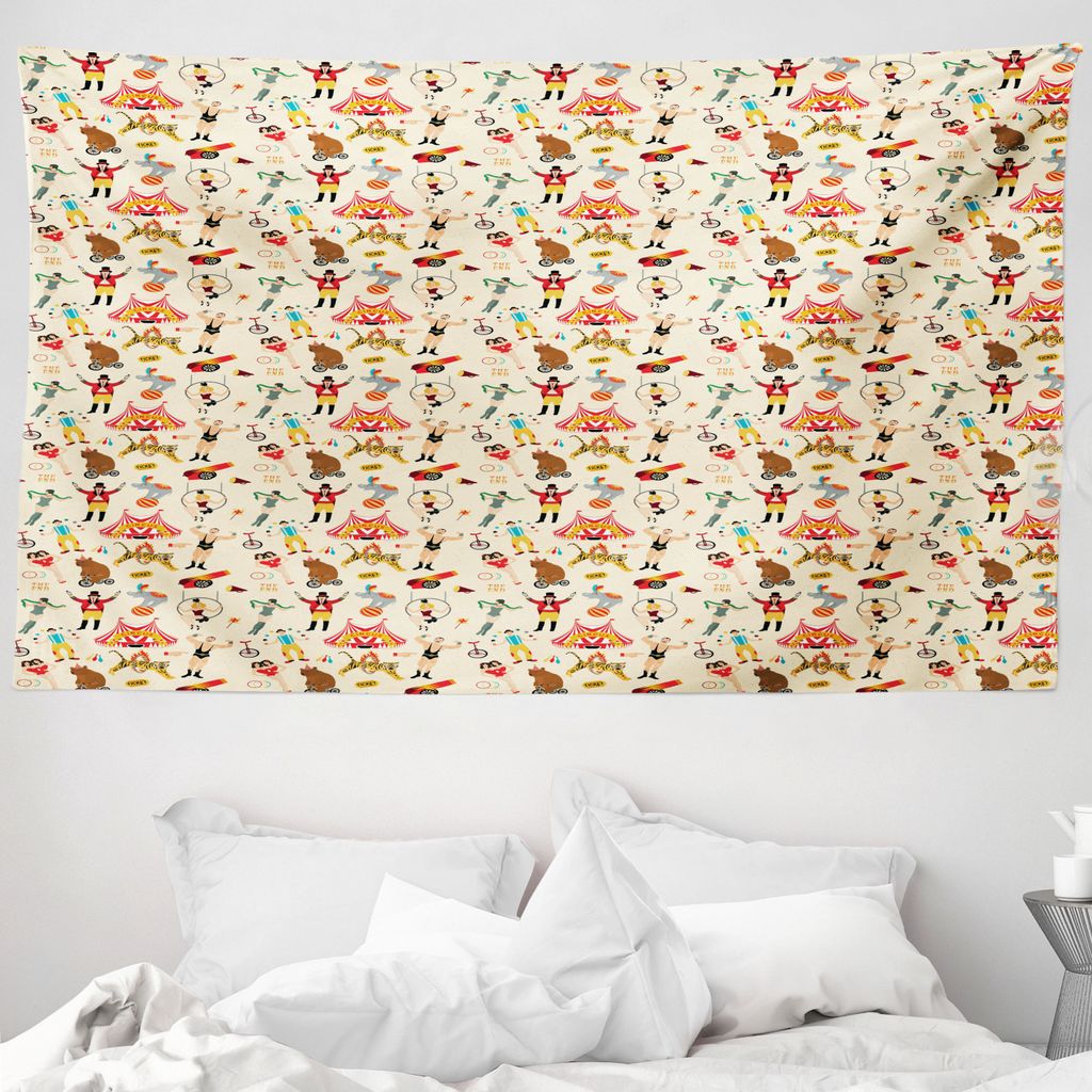 ABAKUHAUS Zirkus Wandteppich, Retro Circus Firgures aus Weiches Mikrofaser Stoff Waschbar ohne Verblassen Digitaldruck, 230 x 140 cm, Mehrfarbig
