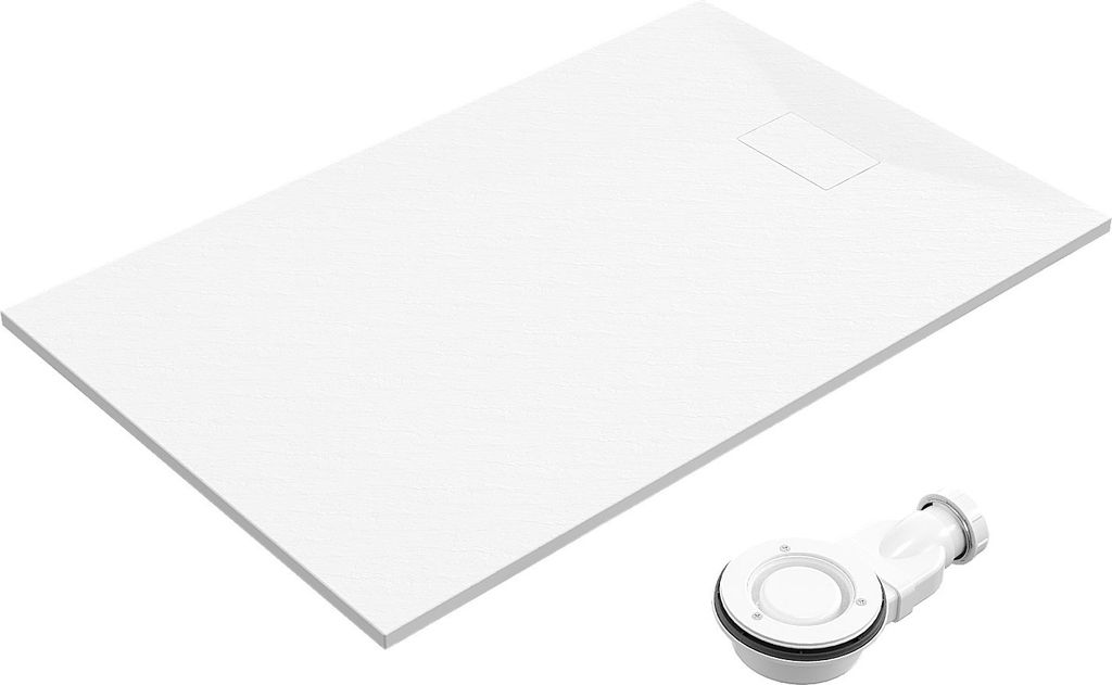 SMC Duschwanne 140x90cm weiß Steinoptik mit Ablaufgarnitur Produktbild 