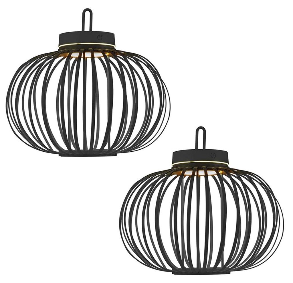 2er Set LED Akku Pendel-/Tischleuchte, schwarz, Touchdimmer, D 36 cm