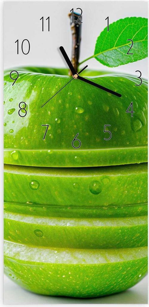 Wanduhr aus Glas mit Motiv Geschnittener Apfel- 30 x 60 cm - inkl. Aufhängesystem