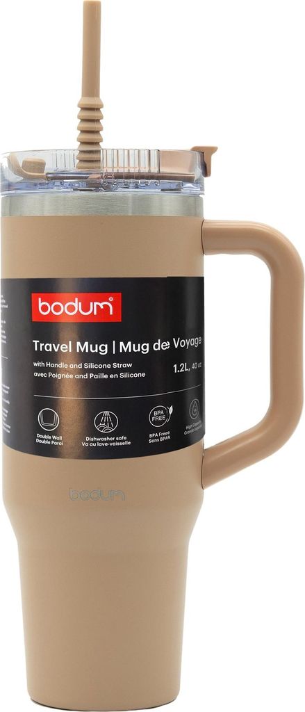 bodum Thermobecher mit Strohhalm Heiß & Kalt Isolierbecher to Go 1200ml braun