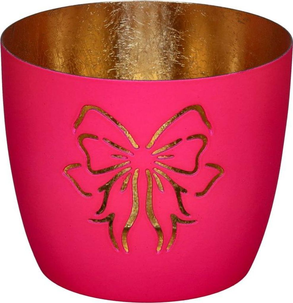 Gift Company Madras Windlicht M Schleife hot pink/gold 8,5cm