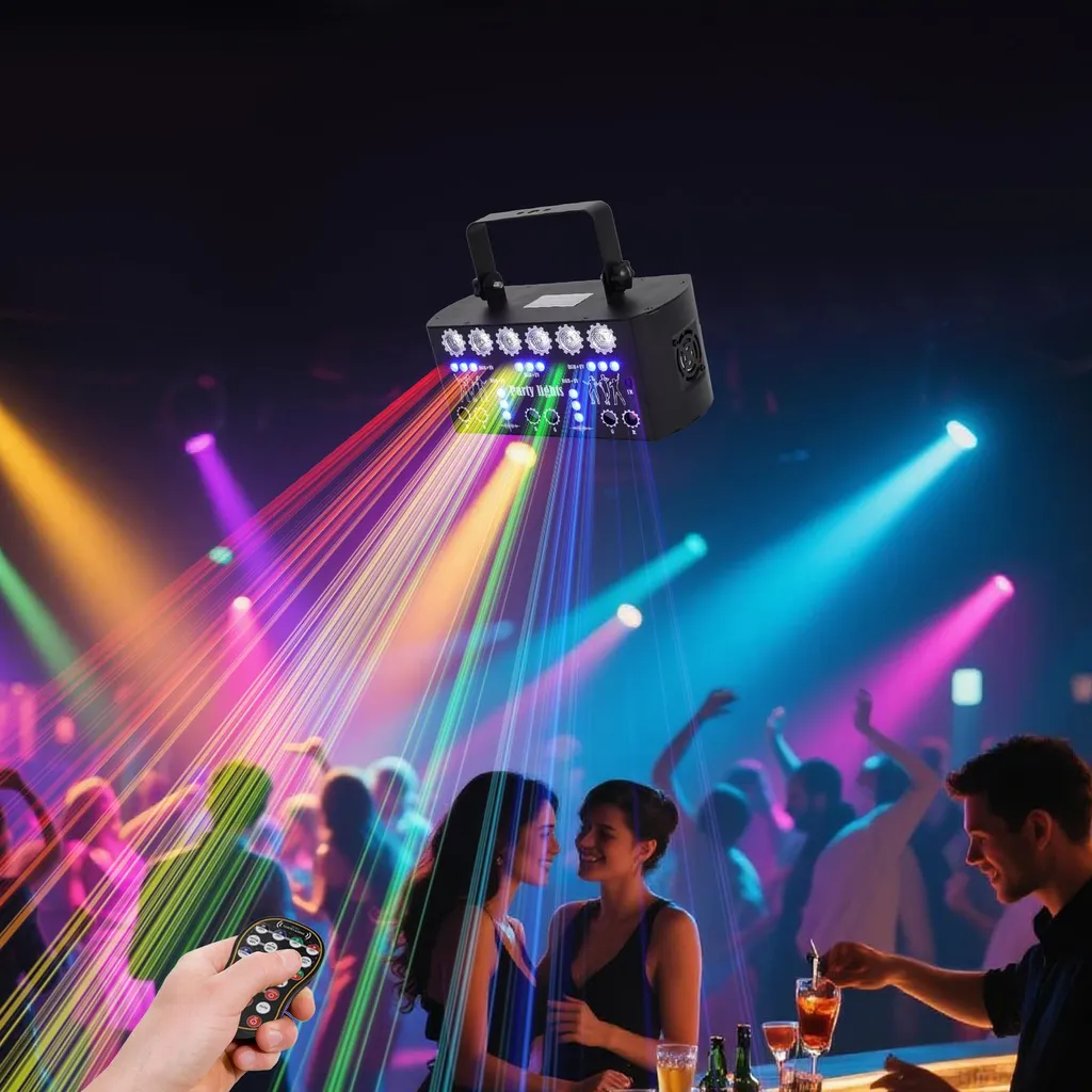 Lumières DJ Disco Multi-faisceaux avec Télécommande sans Fil - Noir