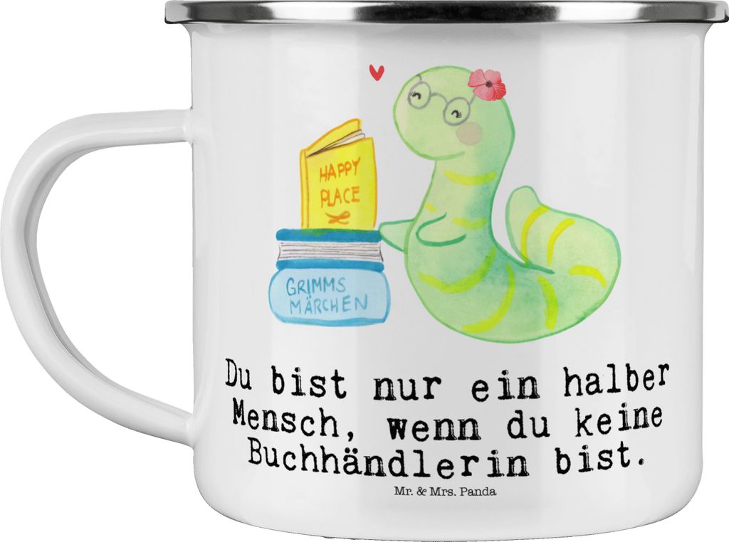 Mr. & Mrs. Panda Haferl Buchhändlerin Herz - Weiß - Geschenk, Emaille Tasse, Pott, Beruf, Danke, Lustig, Spruch, Bücherwurm, Teetasse, Kaffeepot...