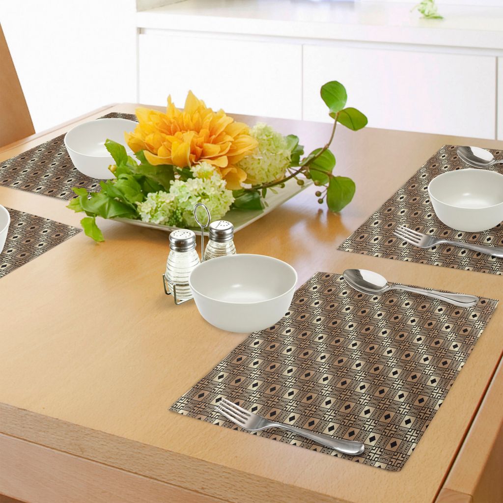 ABAKUHAUS Art Deco Platzmatten, Übergangsmuted Farben in Kaffee Töne Geometric Tetragon Patterns, Tiscjdeco aus Farbfesten Stoff für das Esszimm...