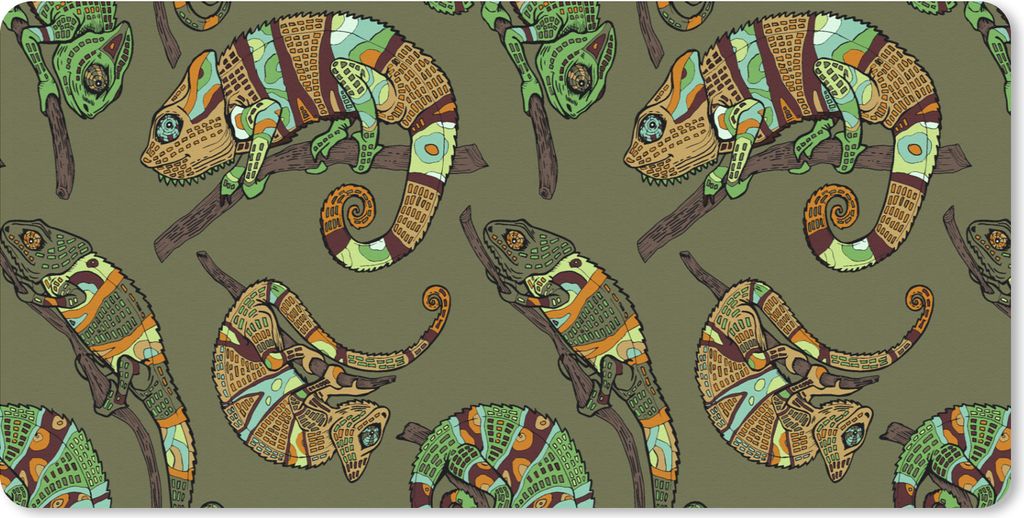 MuchoWow Schreibtischunterlage Muster - Dschungel - Chamäleons 80x40 cm - XXL Mauspad - Gaming Mauspad