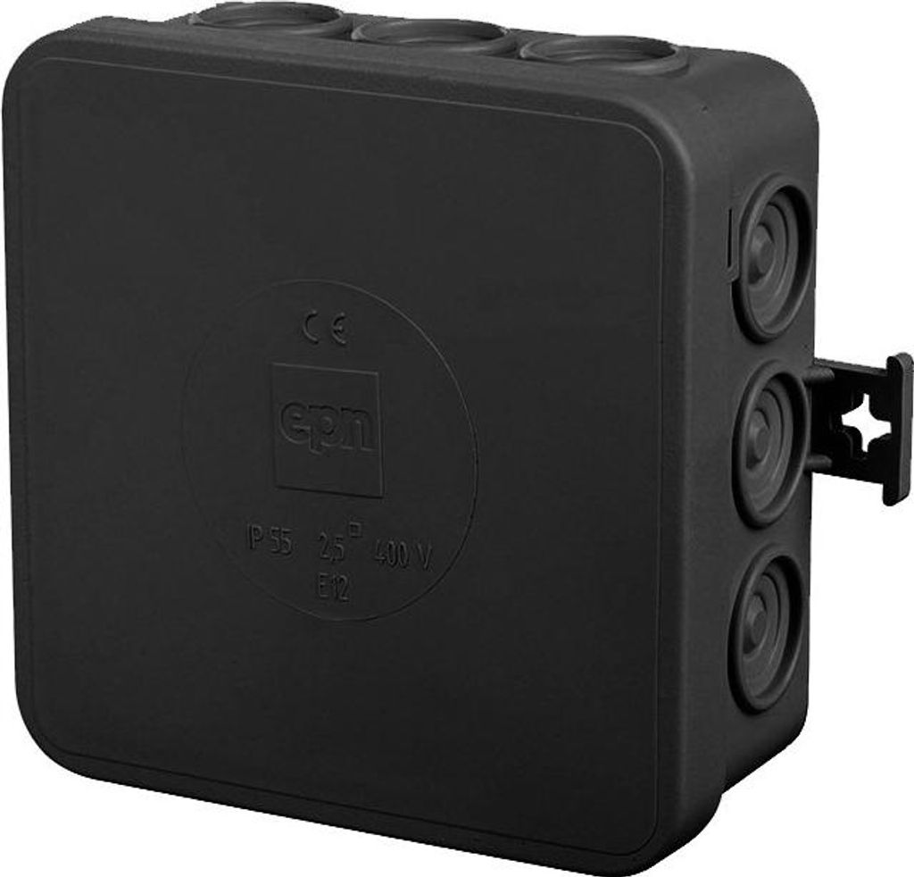 Elektro-Plast | Hermetische Box E12 - Schwarz - IP55 - Wetterbeständig - Halogenfrei - Quadratisch