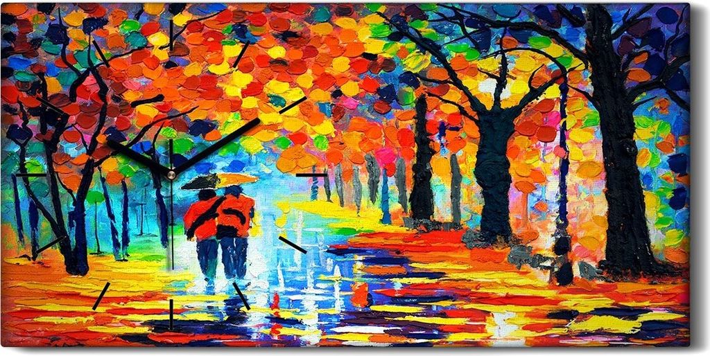 Wanduhr Bürouhr Leinwand Bild 60x30 bunte Straßenansicht moderne Kunst - schwarze Hände