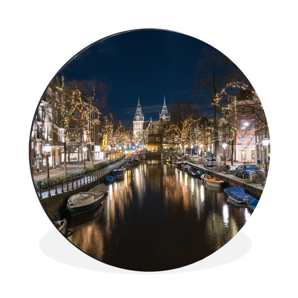 MuchoWow Aluminium Wandkreis Das Rijksmuseum hinter der Spiegelgracht in Amsterdam Ø 60 cm Wanddeko Modern Wohnzimmer - Wand Kreis - Wandbild - ...