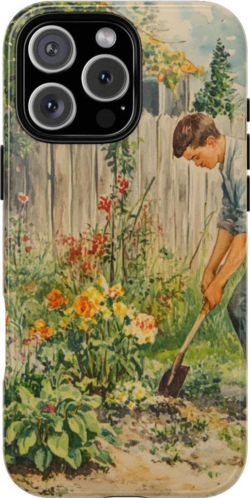 Gärtnernder junger Mann zwischen Blumen – Hülle Kompatibel mit iPhone 16 Pro Max