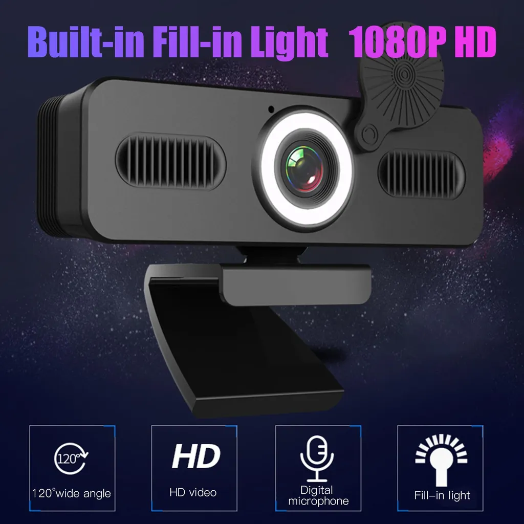 Webcam HD 1080P Anti-Bruit avec Grand Angle 120° pour PC et Enregistrement