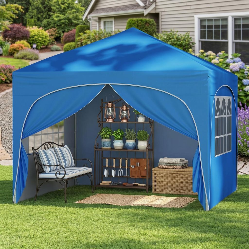 Sweiko Pavillon, 3x3 m, ausziehbar, mit 4 abnehmbaren Seitenwänden, blau