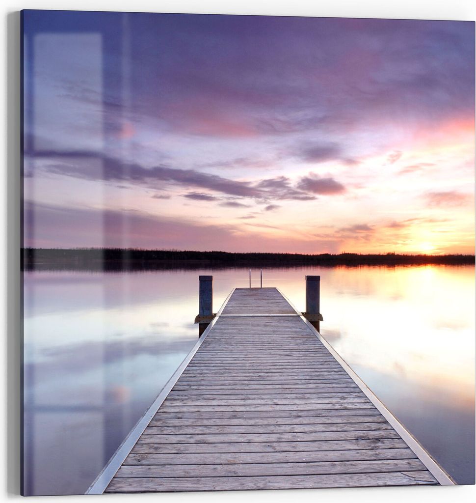 DEQORI Glasbild Echtglas 30x30 cm 'Verlassener Holzsteg' Wandbild Bild modern Deko