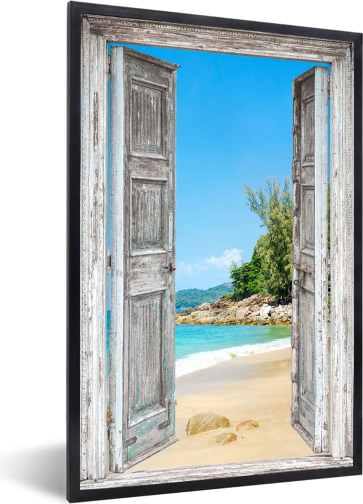 MuchoWow Gerahmtes Poster Strand - Aussicht - Sommer - Tropisch 60x90 cm - Poster mit Schwarzem Bilderrahmen Wandposter Rahmen Foto Bilder - Kunst