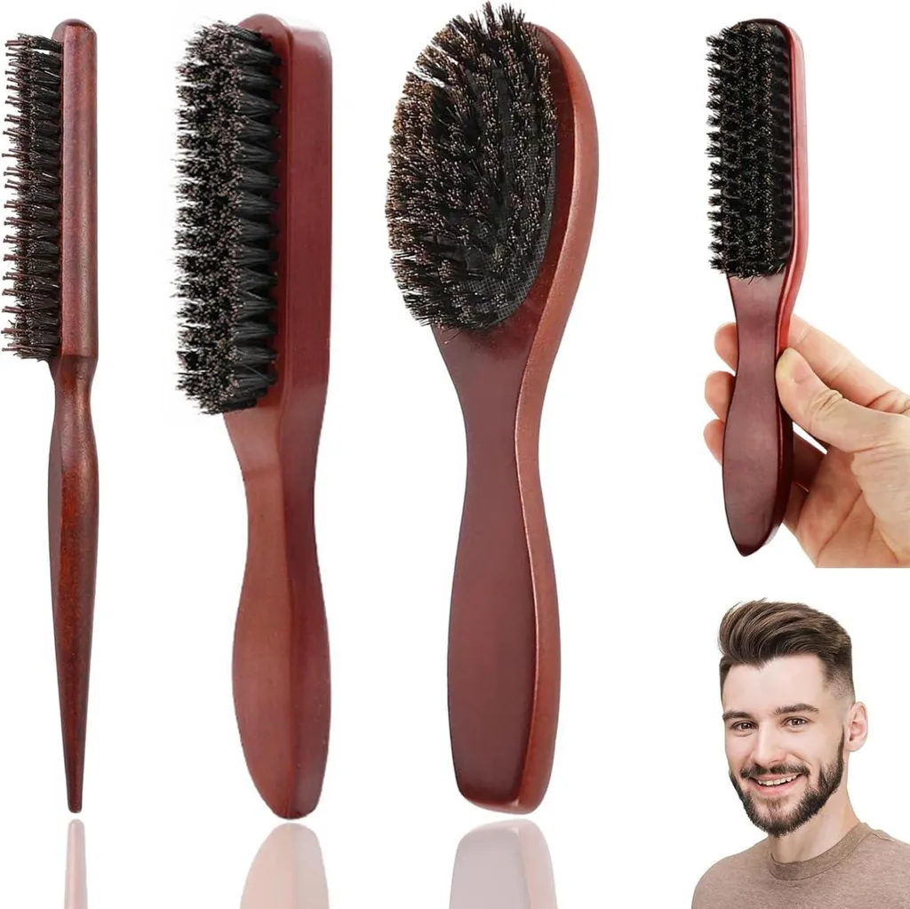 Kit brosse à cheveux poils de sanglier pour homme et femme, manche bois