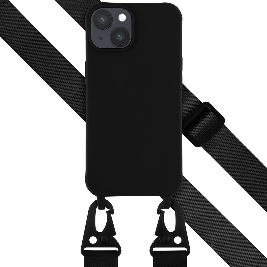 Custodia Antiurto Selencia iPhone 14 Silicone Nero con Cordino