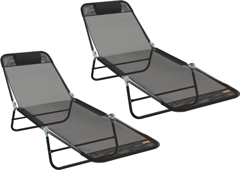 vidaXL Lettino pieghevole 2 persone 2 pezzi Nero 182 x 55 x 85,5 cm