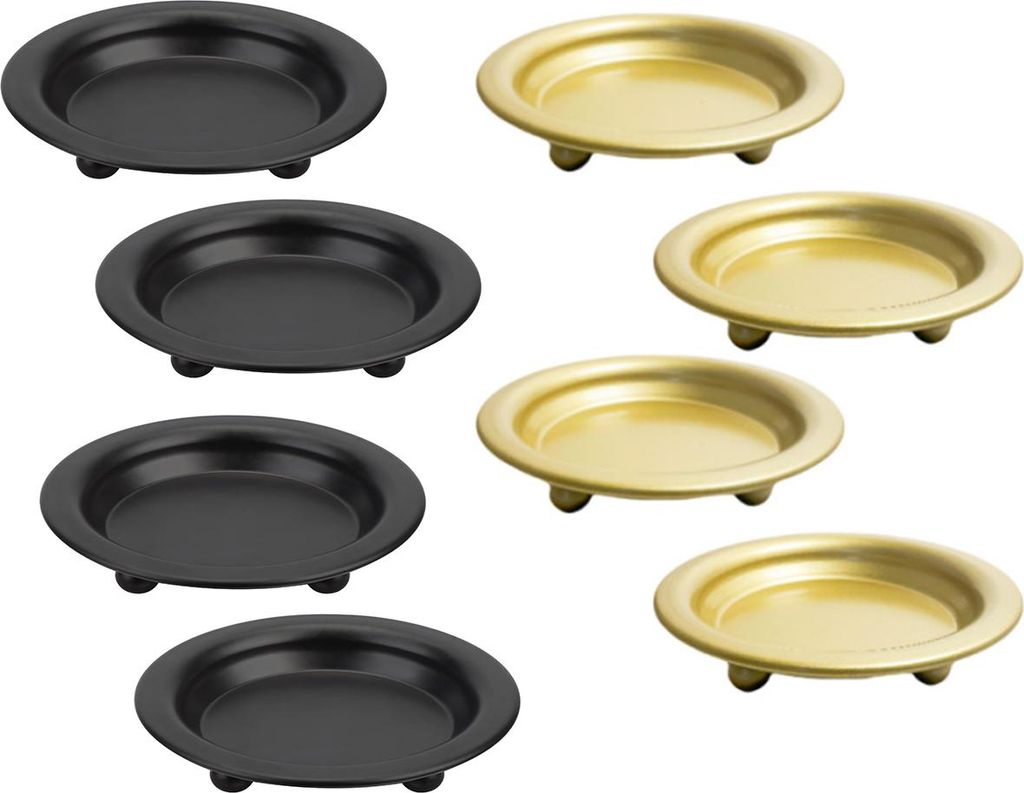 8-teiliges Kerzenteller Set aus Metall, 4× Schwarz, 4× Gold, rund, dekorativ als Kerzenhalter für Heim & Festtage
