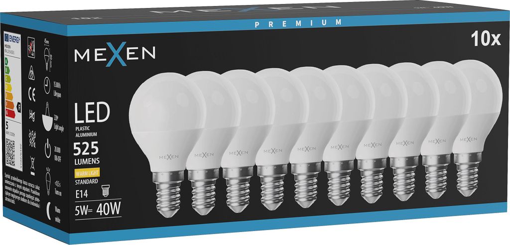 Mexen Nova 10x LED-Glühbirne E14, G45, 5W, Warm - 3000K, 525 lm - L101-E14-0530-01x10