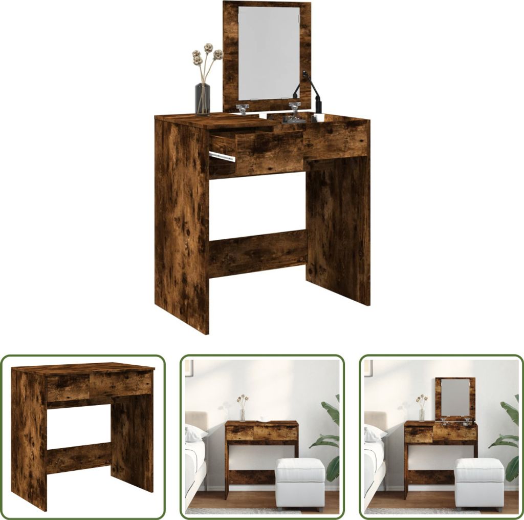 The Living Store Schminktisch mit Spiegel Räuchereiche 73x46,5x120 cm