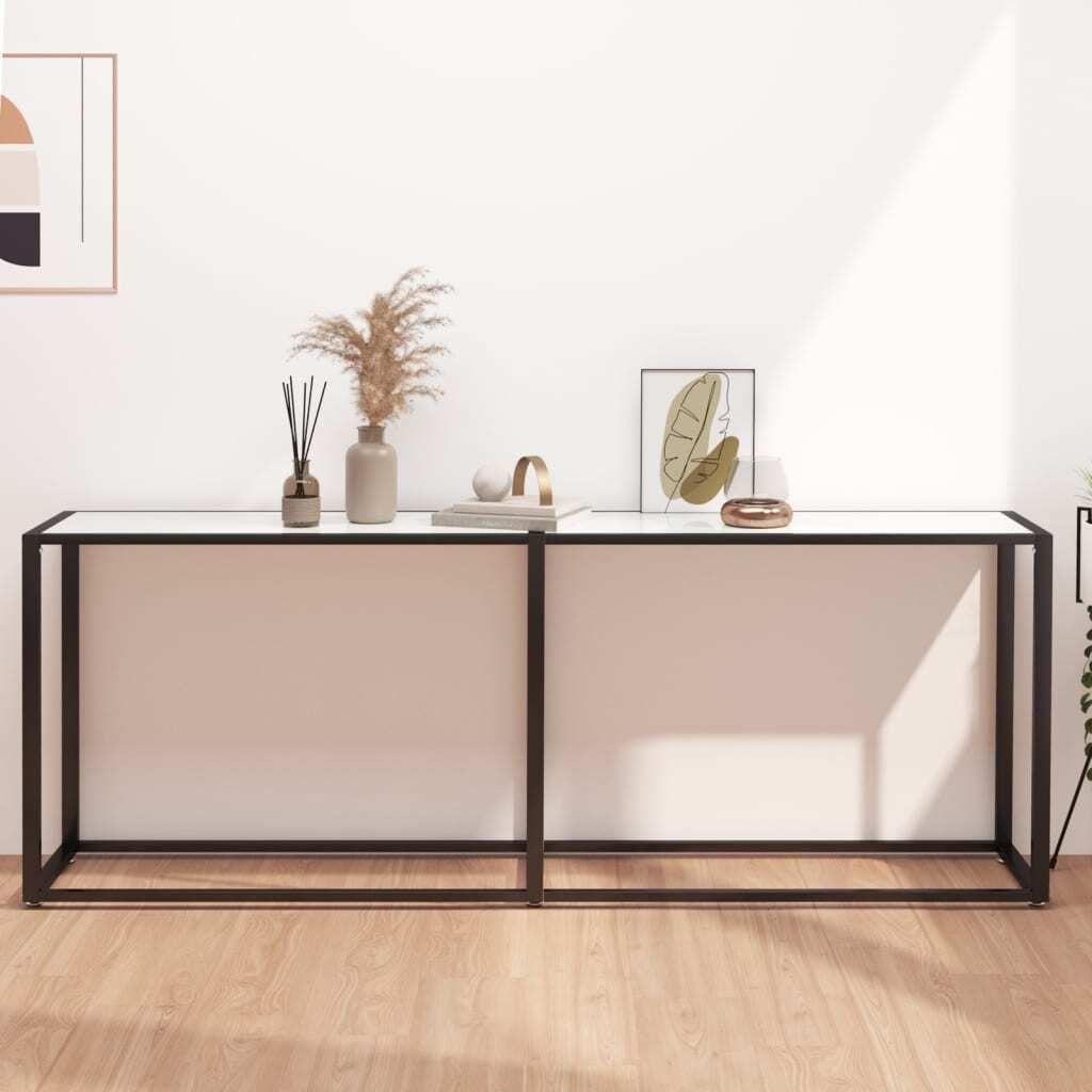 Konsolentisch Weiß Marmor-Optik 200x35x75,5 cm Hartglas