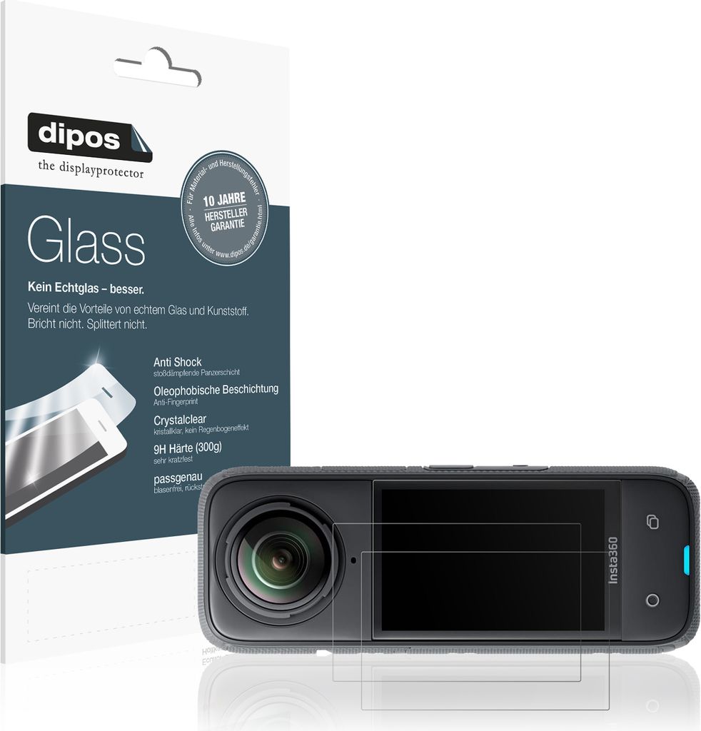 2x Schutzfolie für Insta 360 X4 matt - Anti-Shock 9H Folie dipos Glass Kunststoffglas