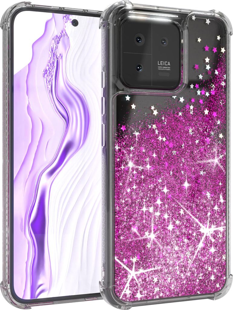 EAZY CASE - Glitzer Hülle kompatibel mit Xiaomi 13 Glitzer Schutzhülle, Soft Case, Backcover Transparent mit Motiv