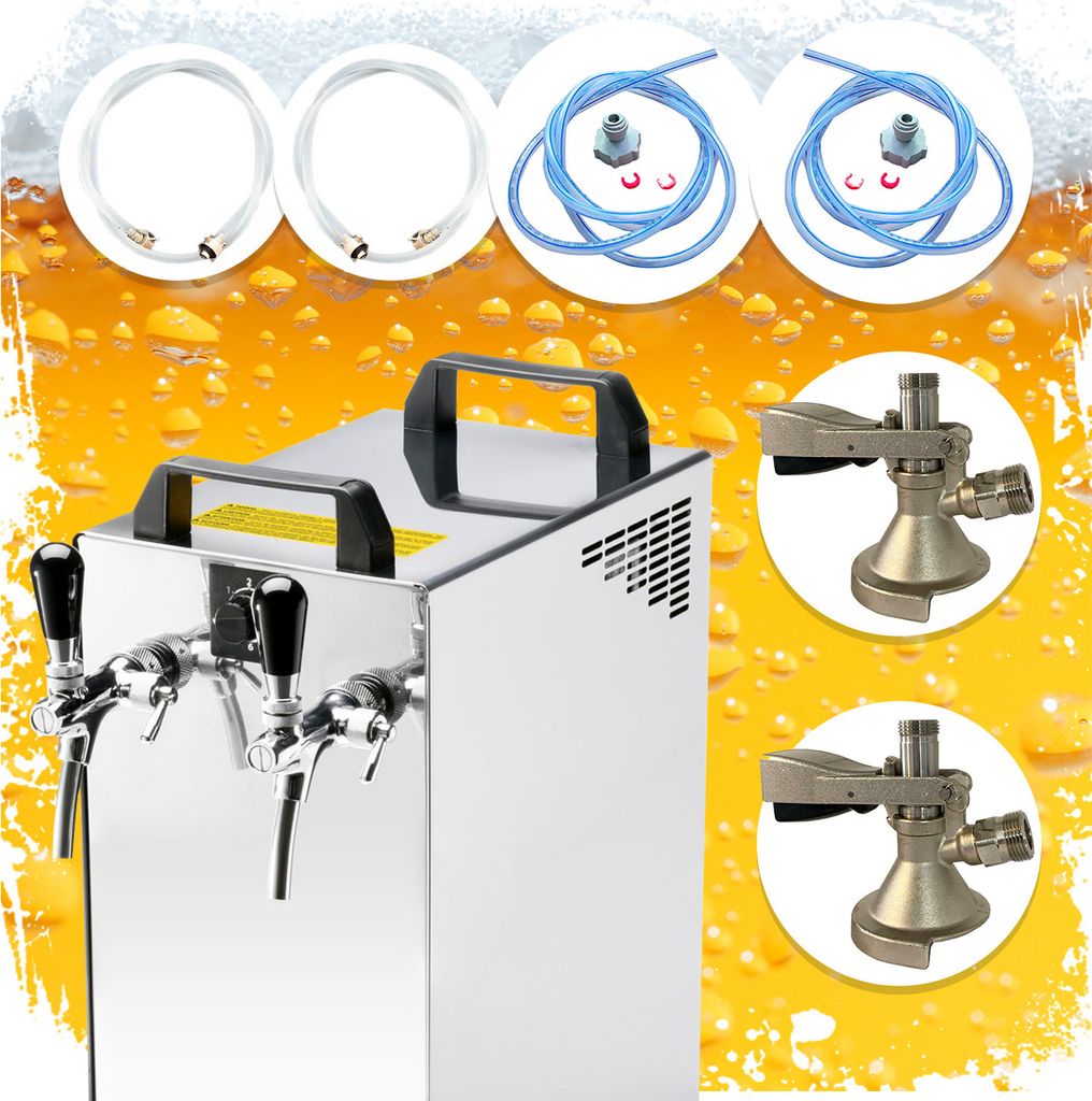 Komplett Set Zapfanlage Kontakt 40/K Bierzapfanlage 2-leitig Trockenkühlgerät aus Edelstahl, 50 Liter/h, mit Membranpumpe, Green Line, Zapfkopf:K...