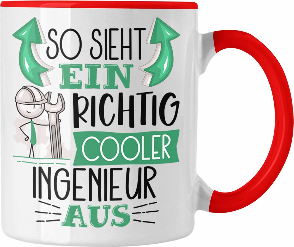 Trendation - Ingenieur Tasse Geschenk So Sieht Ein RIchtig Cooler Ingenieur Aus Geschenkidee Lustiger Spruch Geburtstag Becher Kaffeetasse (Rot)