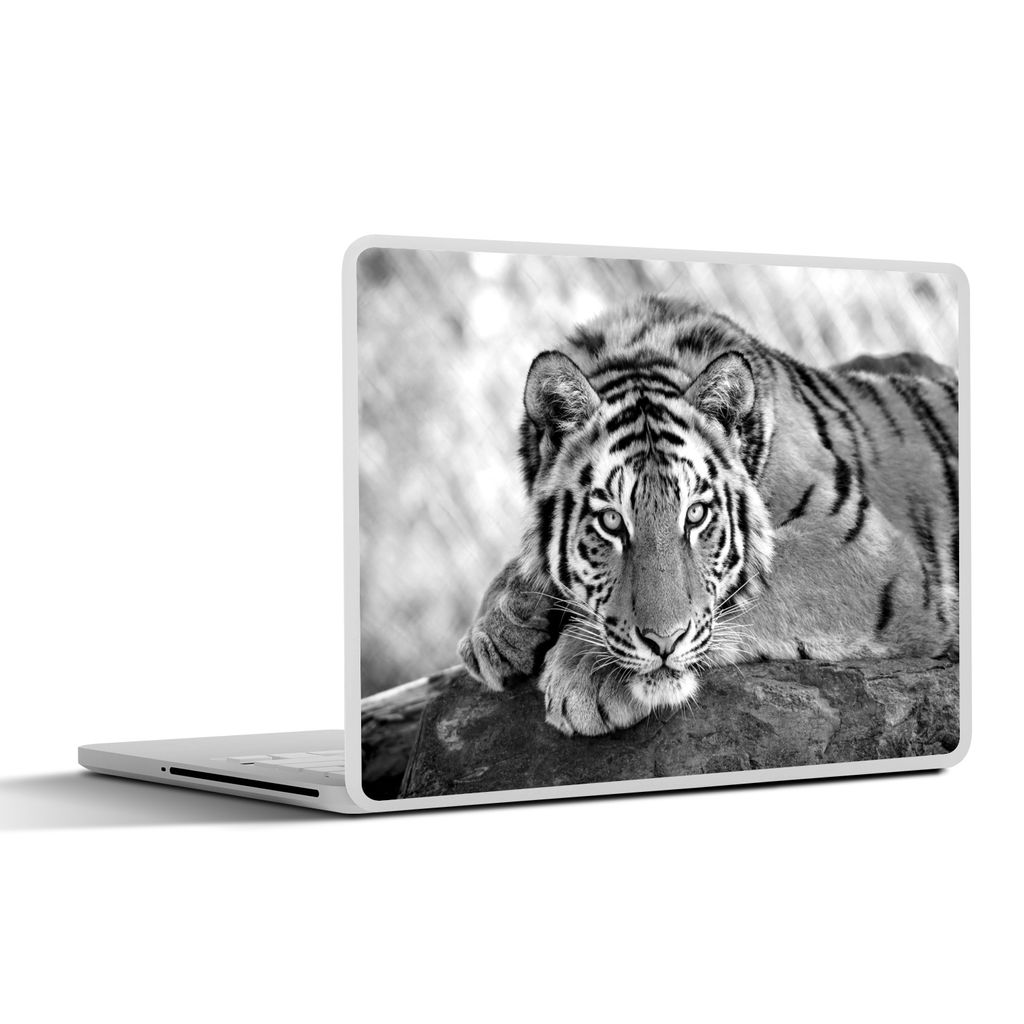 MuchoWow Laptop Aufkleber Sticker Cover Tiger - Baum - Schwarz - Weiß 31x22.5 cm - Laptop-Deko