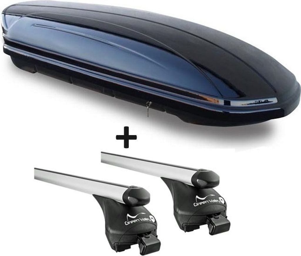 Dachbox schwarz glänzend VDP-MAA 460G Auto Dachkoffer 460 Liter abschließbar + Alu-Relingträger Dachgepäckträger Quick aufliegende Reling im S...