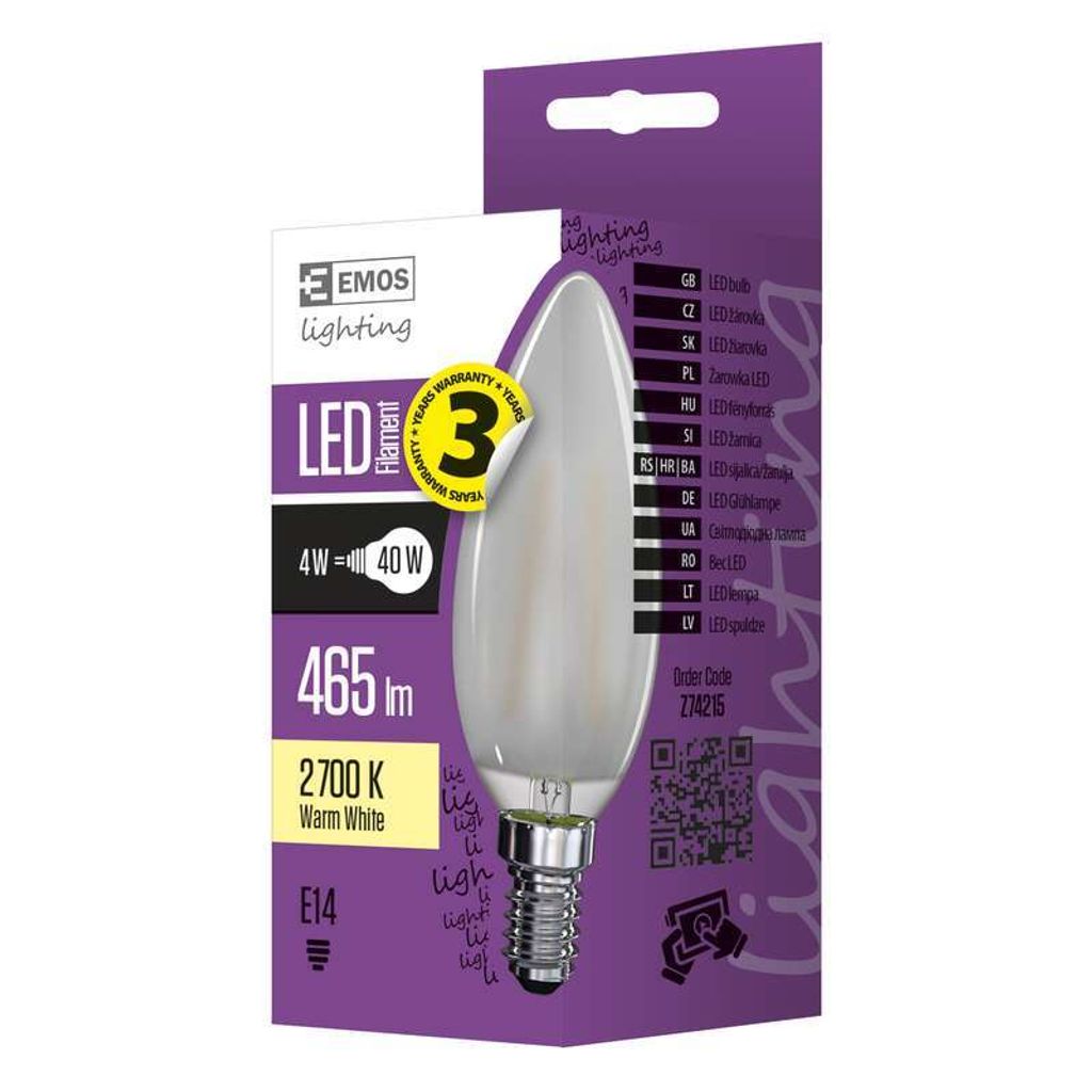 LED-Glühbirne Emos Z74215 Filament Candle matt 4W E14 warmweiß