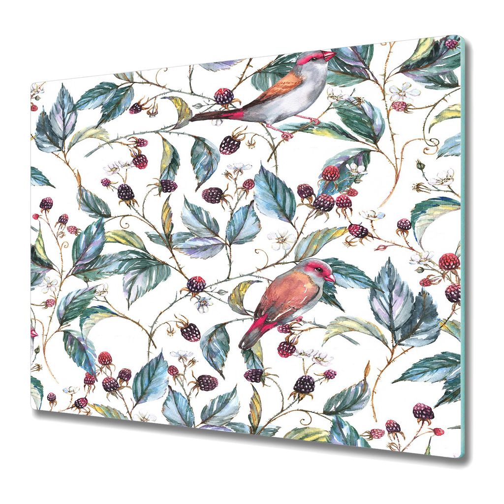 Küche Schneidebrett - Glas Schneidebrett - Herd Abdeckung - 60x52 - Vintage Vögel